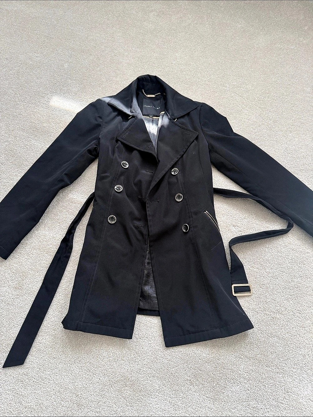 Ivanka Trump Double Breasted Trench Coat with Gold Accents Black Small